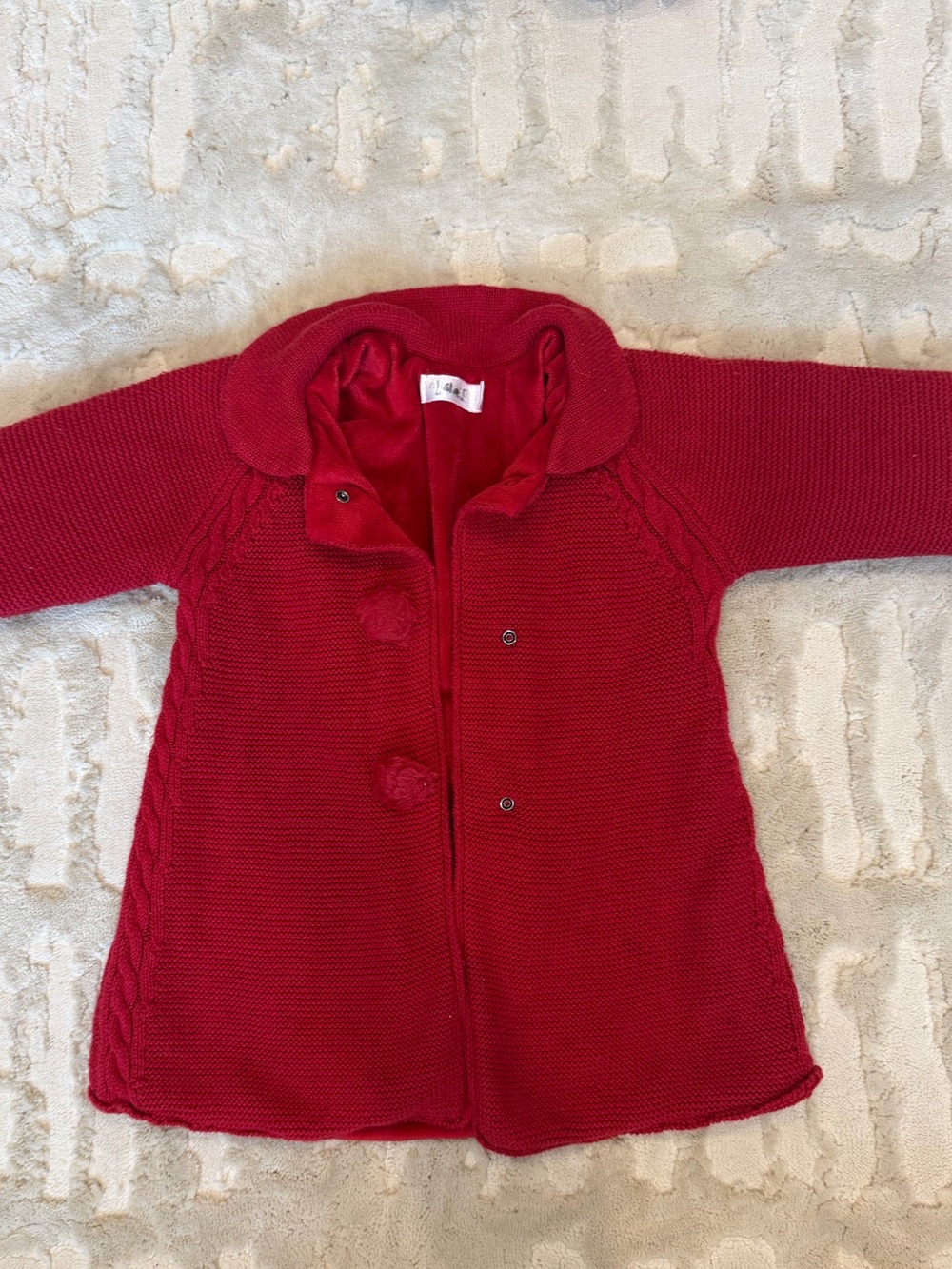 Mayoral Red Knit Toddler Jacket with Pom Buttons